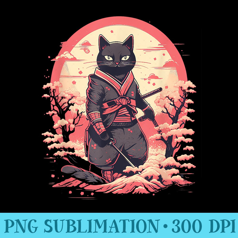 Cat Japanese Art Cat Ninja Ukiyoe Anime Samurai Cat T - PNG Download Resource - Enhance Your Apparel with Stunning Detail