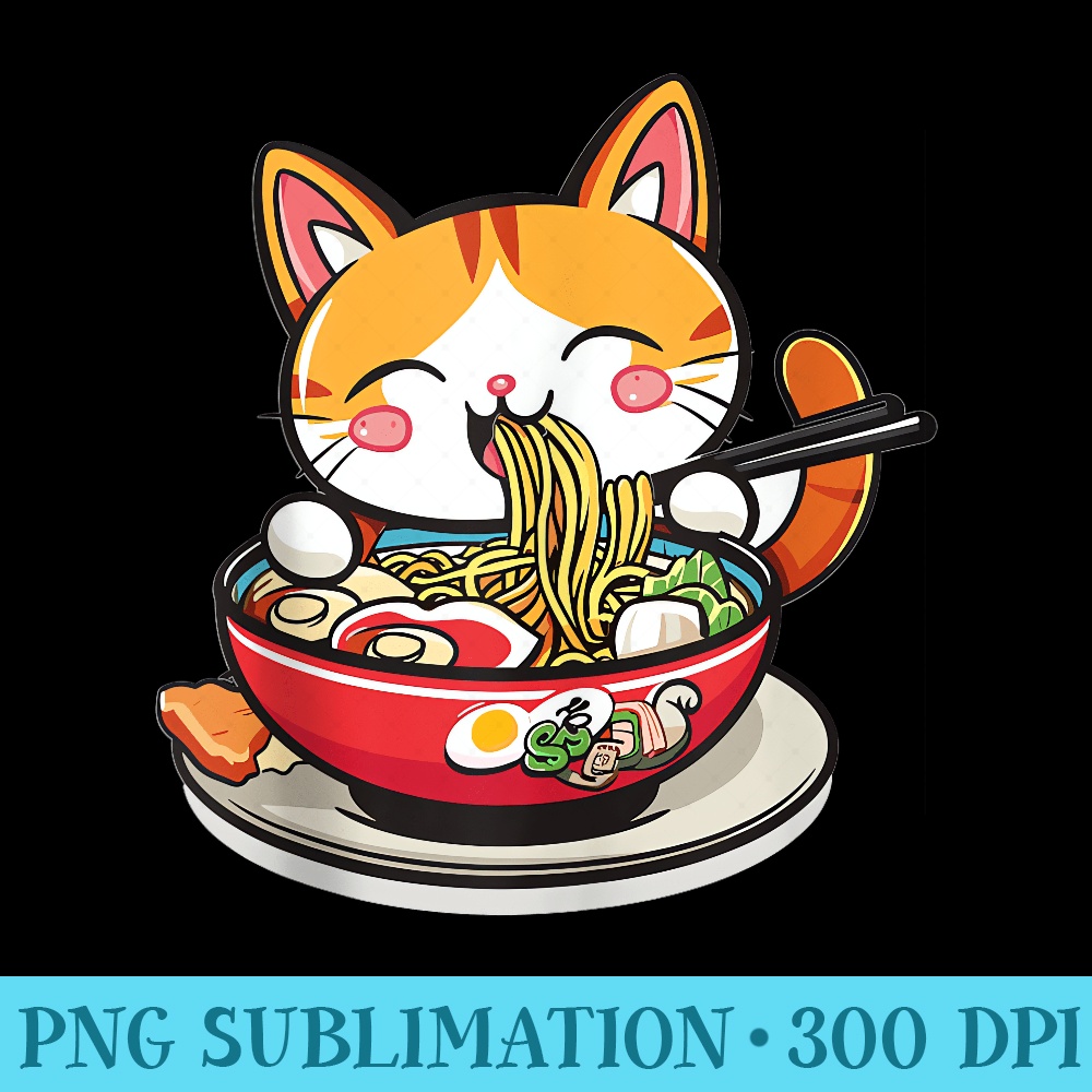 Funny Cat eating Ramen Noodle Soup Anime Kawaii Graphic - Shirt Template Transparent - Revolutionize Your Designs