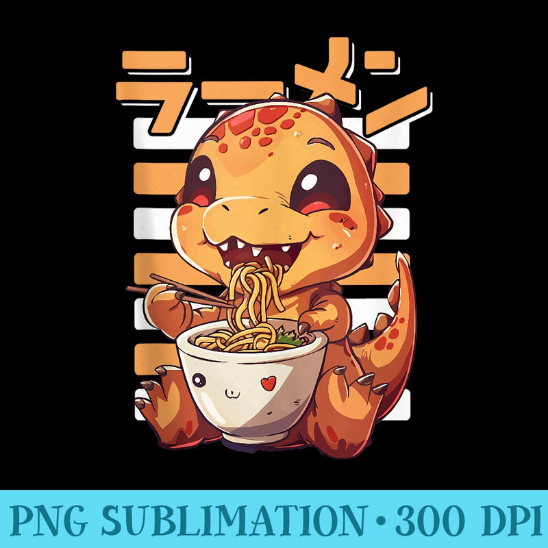 Dinosaur Loving Ramen Kawaii Japanese Neko TRex Anime - Sublimation patterns PNG - Versatile And Customizable Designs