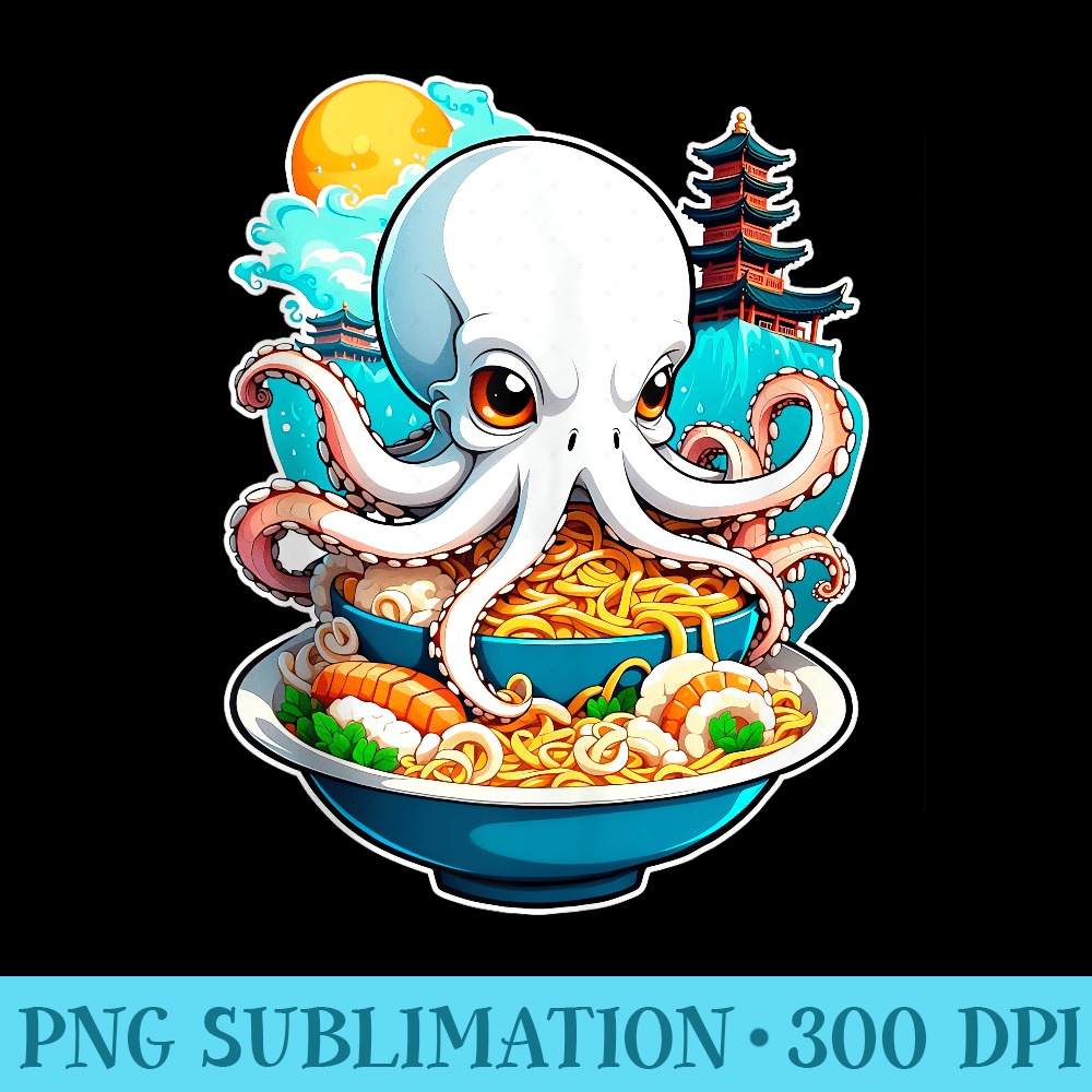 Octopus Eating Ramen Food Lover Funny Design - PNG Graphics Download - Vibrant and Eye-Catching Typography
