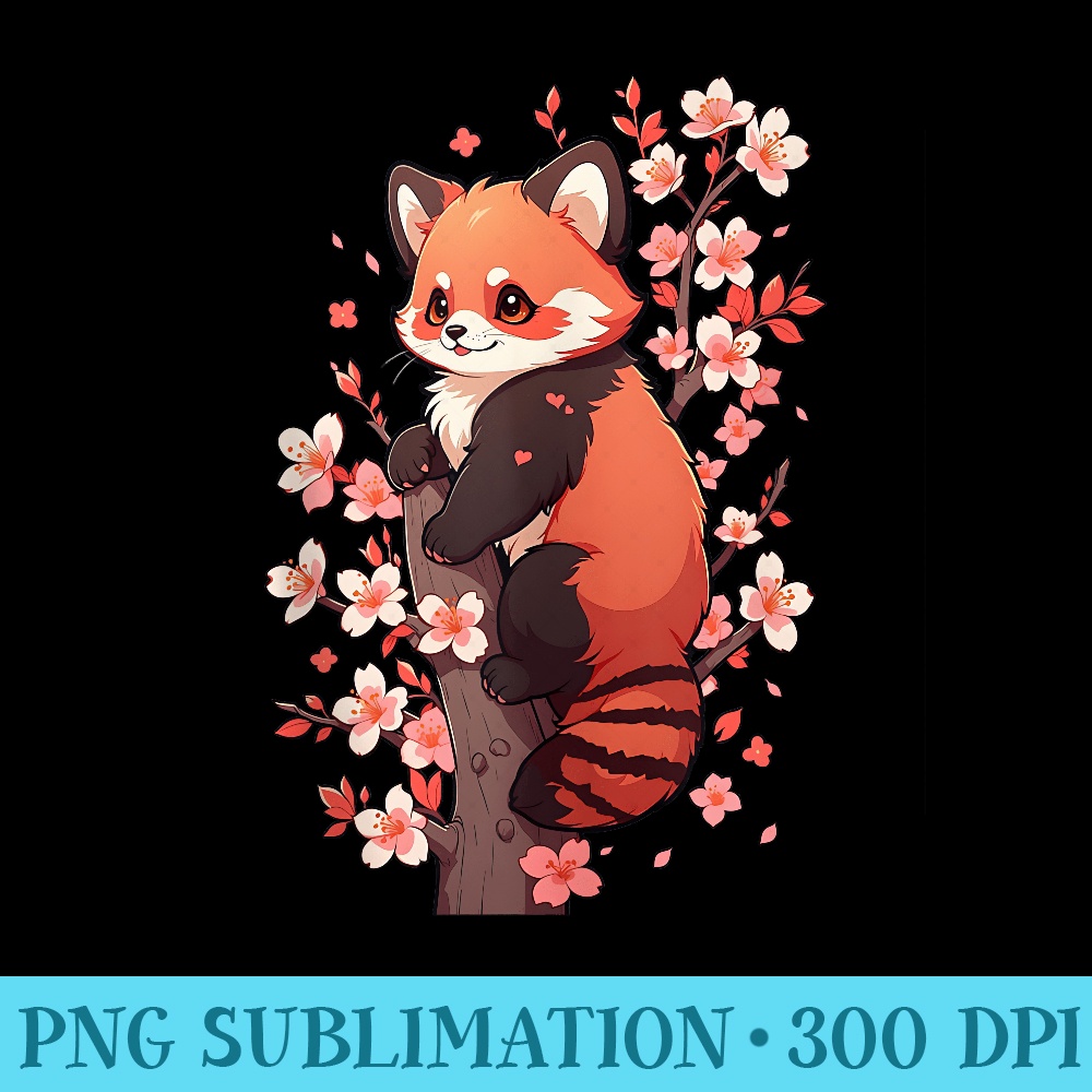 Funny RedPanda Kawaii Japanese Cherry Blossom Flower - PNG Download Clipart - Lifetime Access To Purchased Files