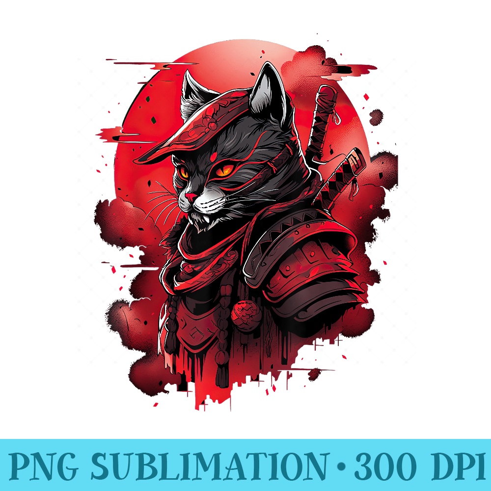 Retro Japanese Cat Samurai tattoo graphic Ninja Kawaii - PNG Download Gallery - Bring Your Designs to Life