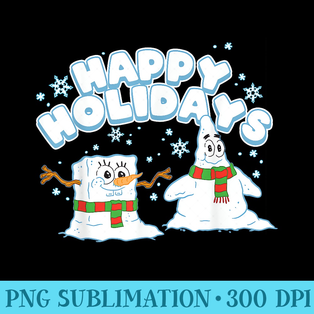 Spongebob Squarepants Patrick Star Snowmen Happy Holidays - PNG Download Artwork - Transform Your Sublimation Creations