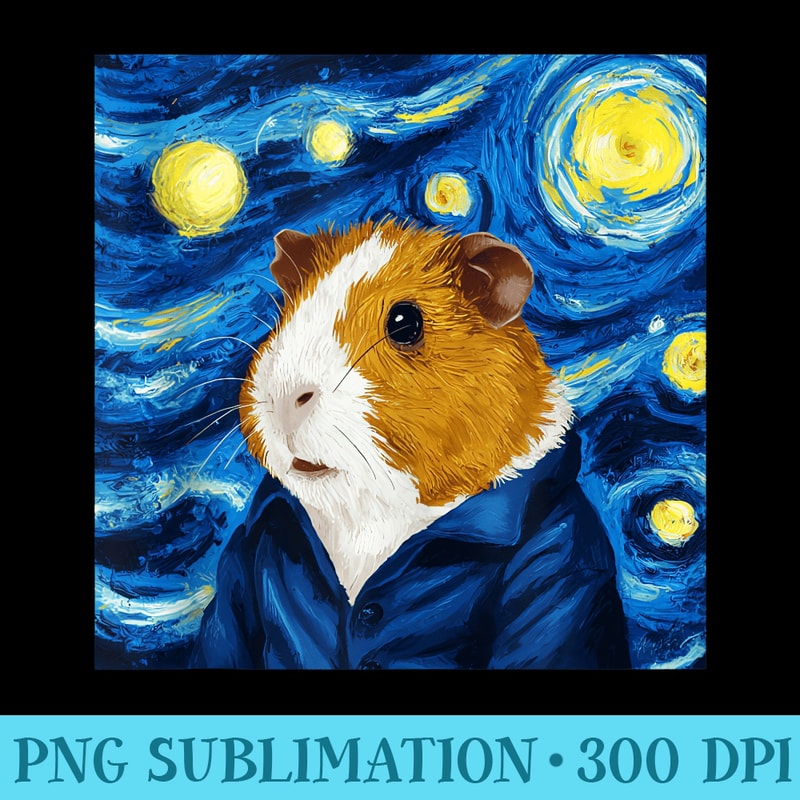 Guinea Pig Van Gogh Style Starry Night Graphic - PNG Download High Quality - Fashionable and Fearless