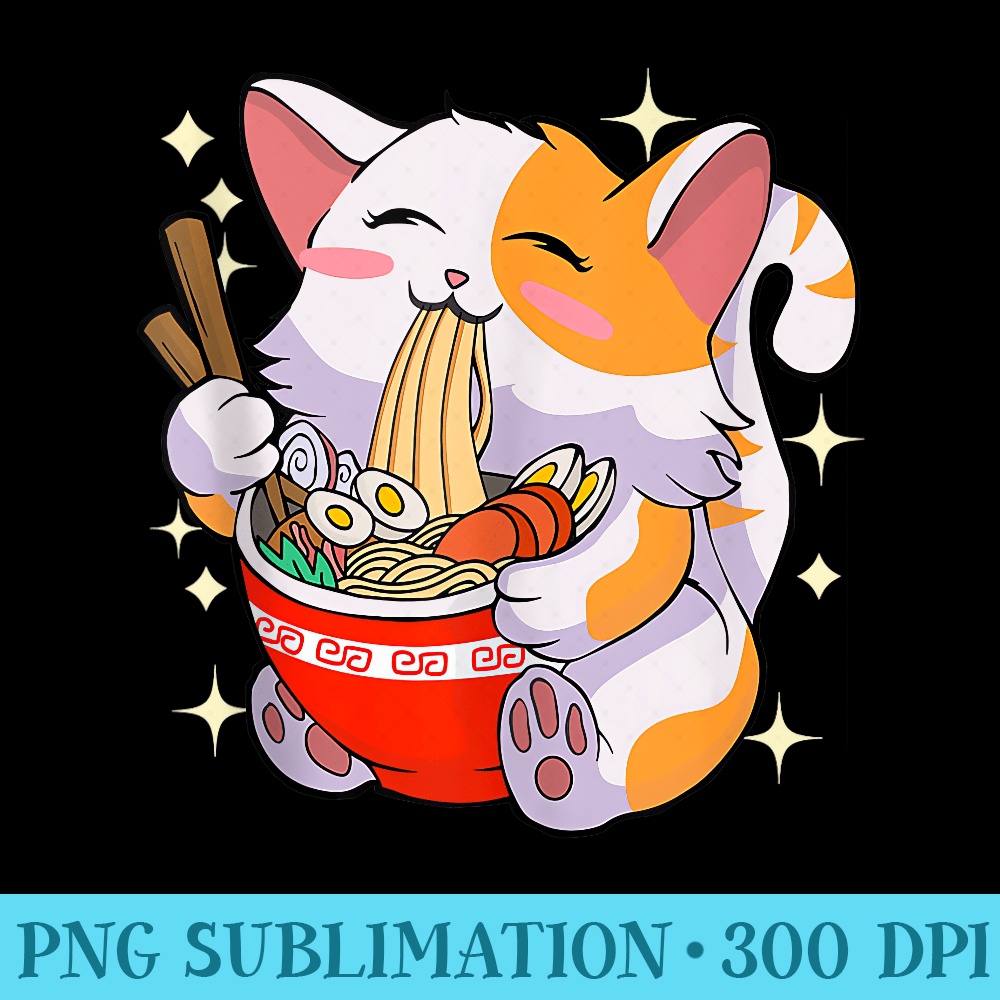 Cute Cat Ramen Noodles Kawaii Anime Girls n Japanese Food - Unique Sublimation patterns - Instantly Transform Your Sublimation Projects