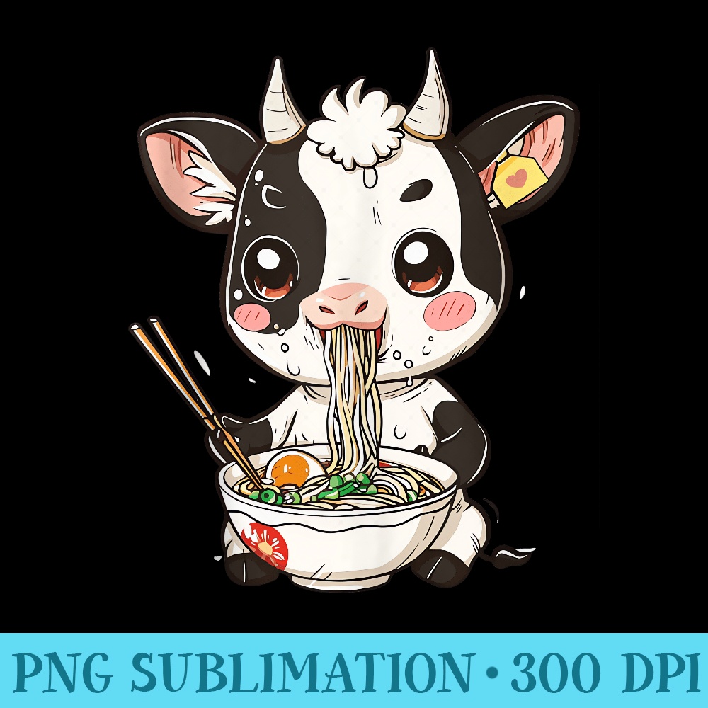 Cow Loving Ramen Kawaii Bull Japanese Neko Cow Anime - Shirt Vector Illustration - Perfect for Sublimation Mastery