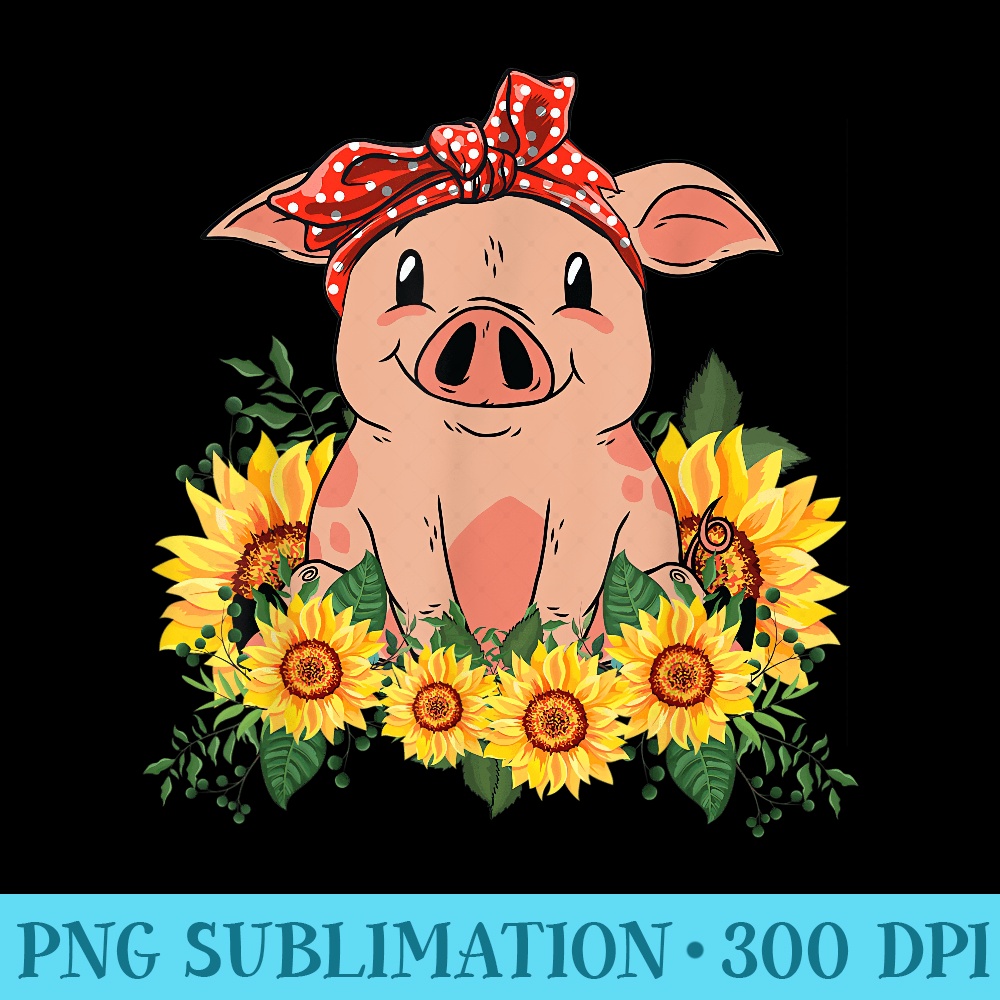 Cute Pig Bandana Sunflower - PNG Download - Unlock Vibrant Sublimation Designs
