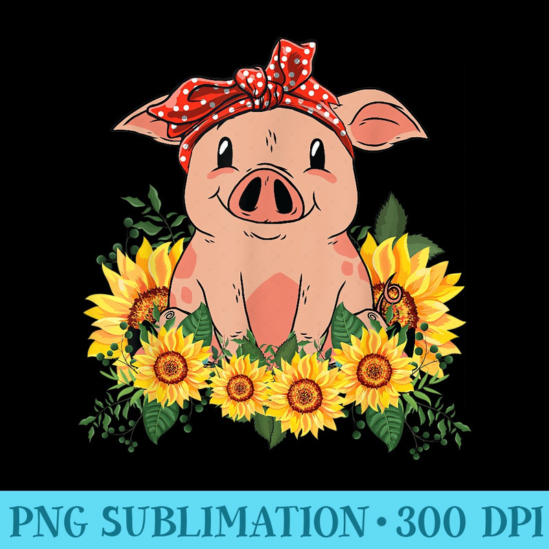 Cute Pig Bandana Sunflower - PNG Download - Unlock Vibrant Sublimation Designs