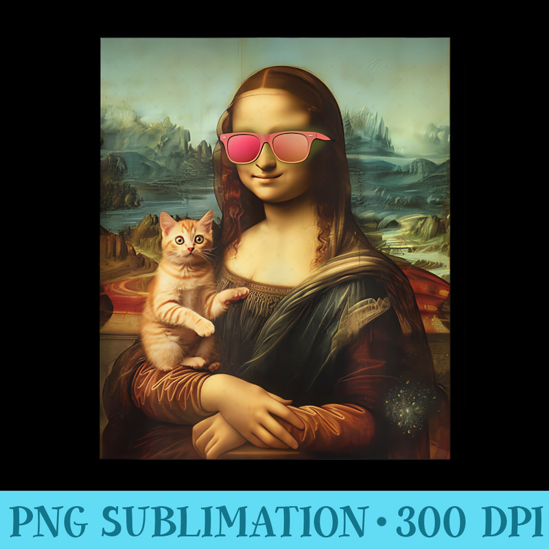 Mona Lisa with cat pink sunglasses_Kustwer - PNG Design Files - Enhance Your Apparel with Stunning Detail