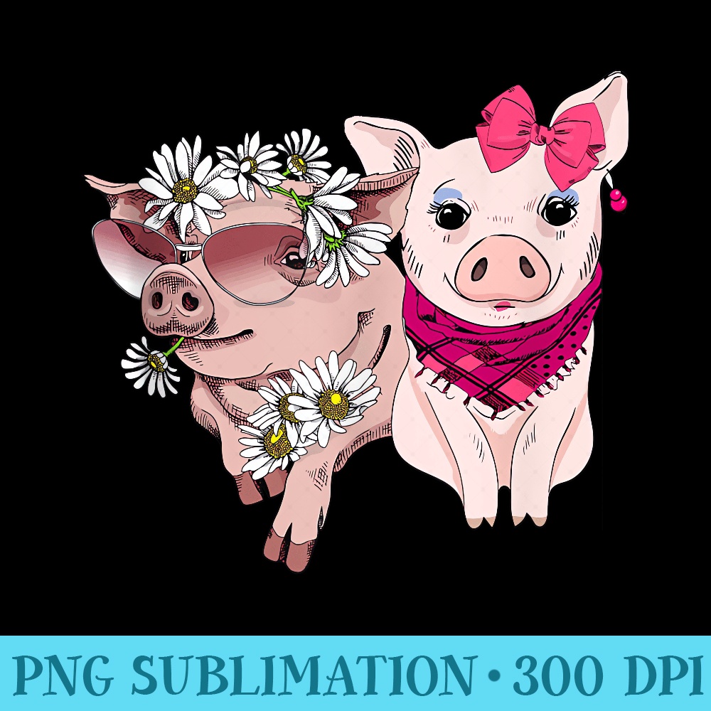 Western Cute Baby Sunflower Bandana Pig Farm Animal - Download PNG Pictures - Stunning Sublimation Graphics