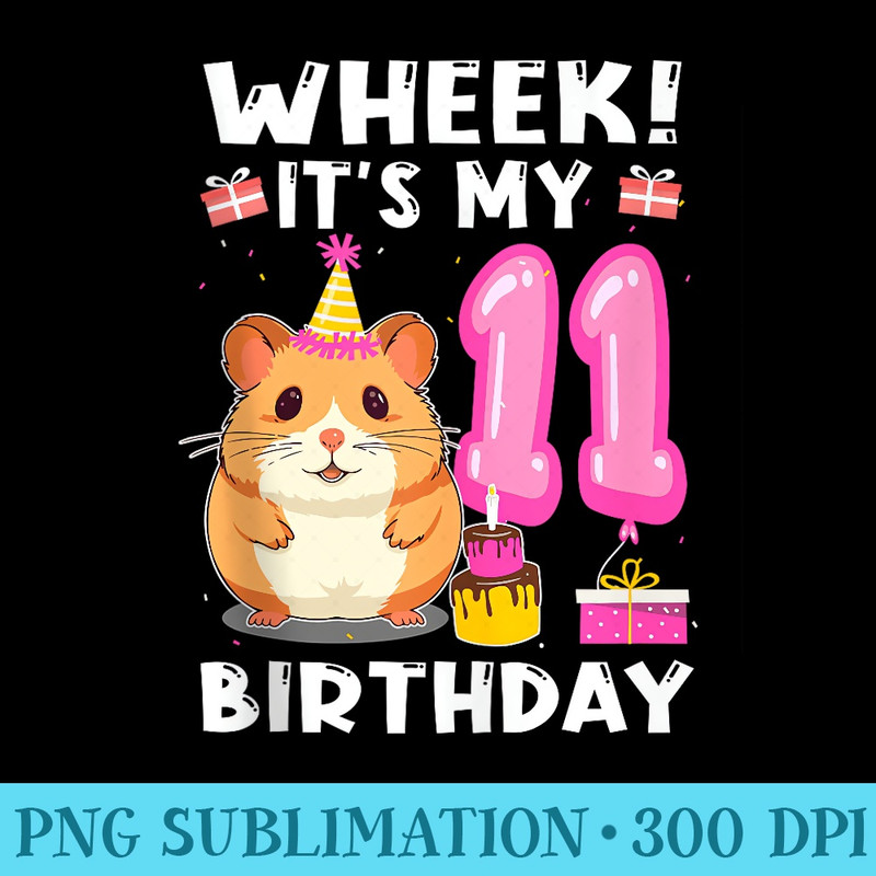 11th Birthday Cute Guinea Pig 11 Year Old Girl Birthday - PNG Download Transparent Background - High Resolution And Print-Ready Designs
