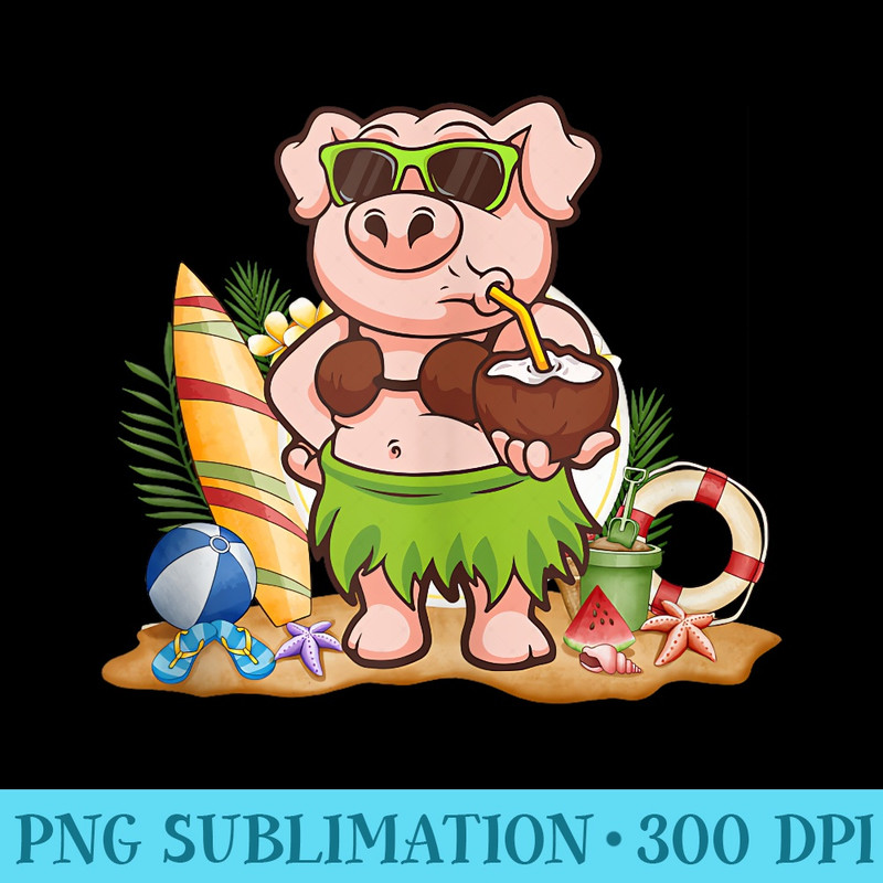 Cute Luau Pig Drinking Coconut Summer Vacation - PNG Clipart Download - Unleash Your Creativity