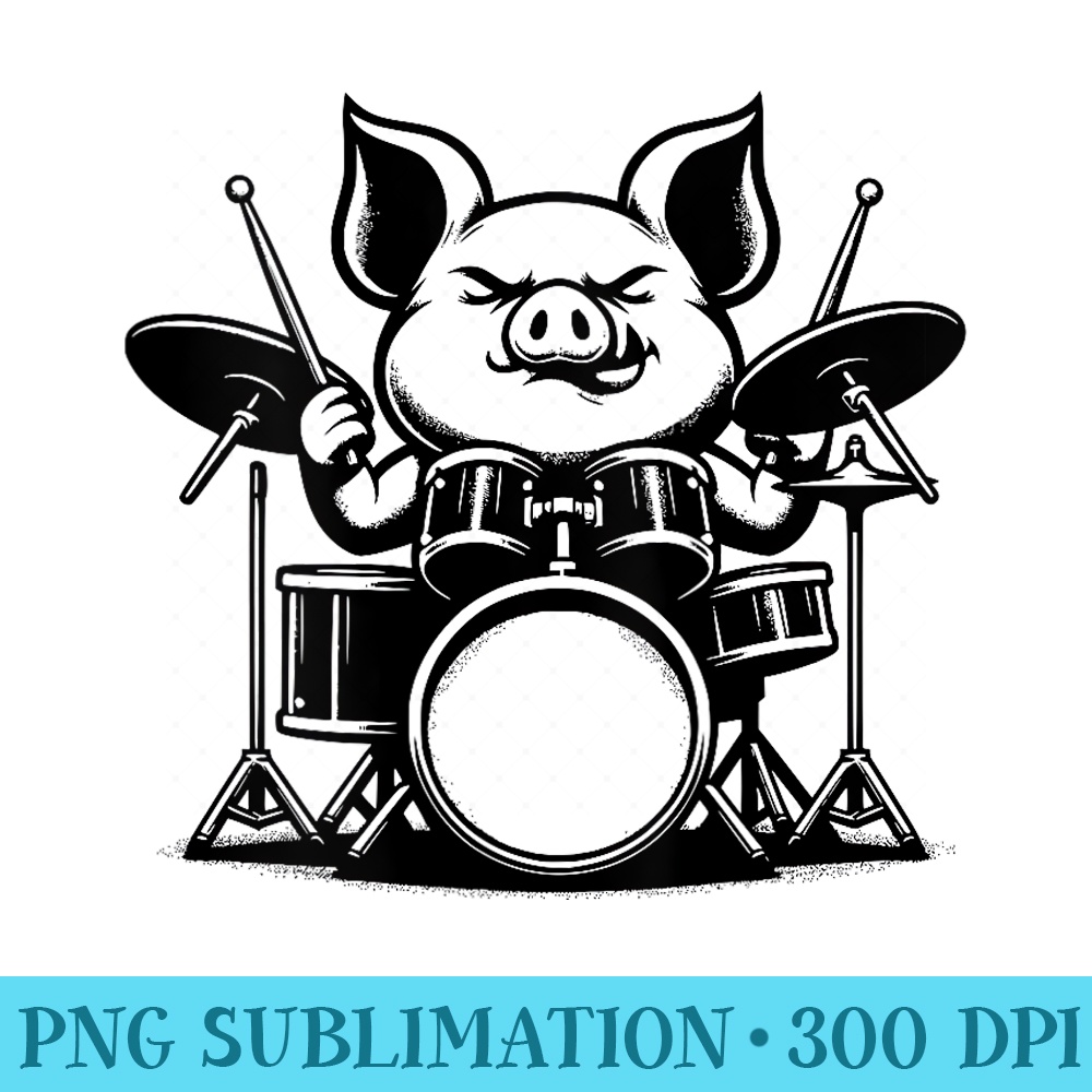 s Cool Drummer Pig Farm Animal Band Music Design - High Resolution PNG Designs - Premium Quality PNG Artwork