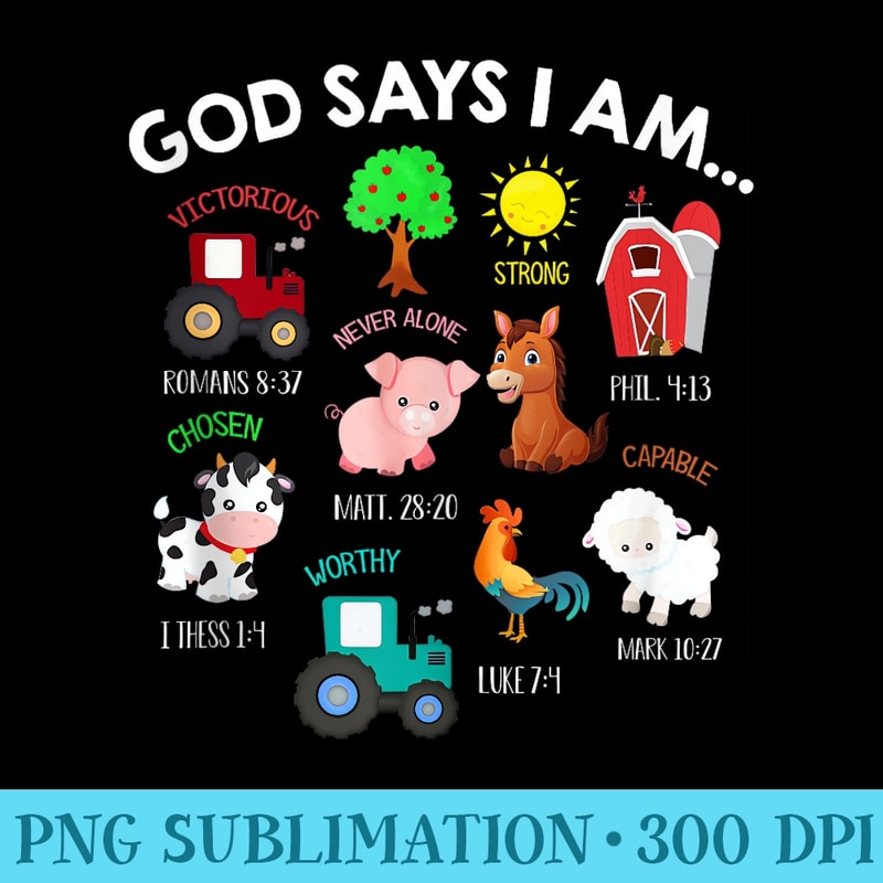 Cute God Says I Am Farm Animals Lover Funny Christian - Blank Shirt Template PNG - Unique And Exclusive Designs