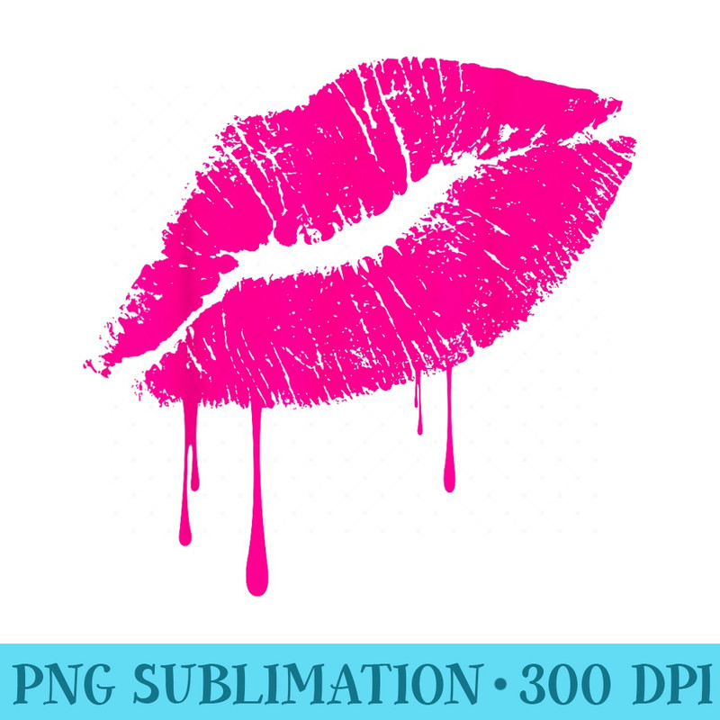 Hot Pink Lips Kiss 80s Lipstick Party T Drip - Transparent Shirt Clip Art - Perfect for Personalization