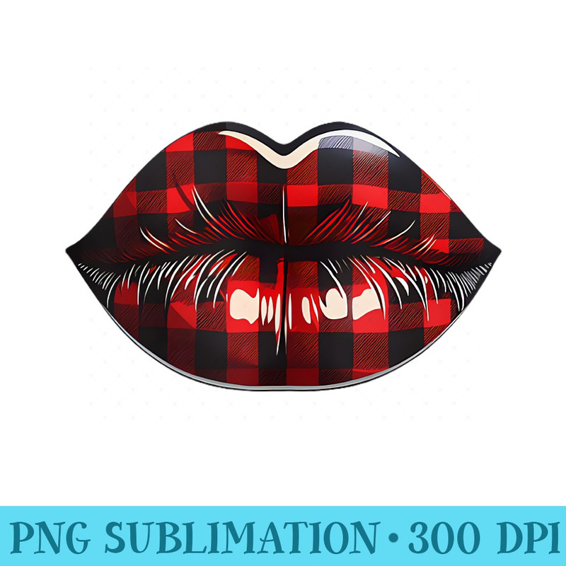 Christmas Buffalo Plaid Lips Kiss Pajama Party Matching - PNG Download Transparent Background - Bold & Eye-catching