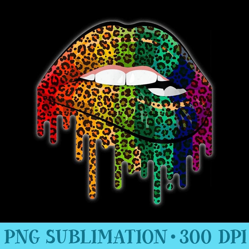 s Cool Lips Bite Kiss Me LeopardPrint Colorful Cheetah - Blank Shirt Template PNG - Limited Edition And Exclusive Designs