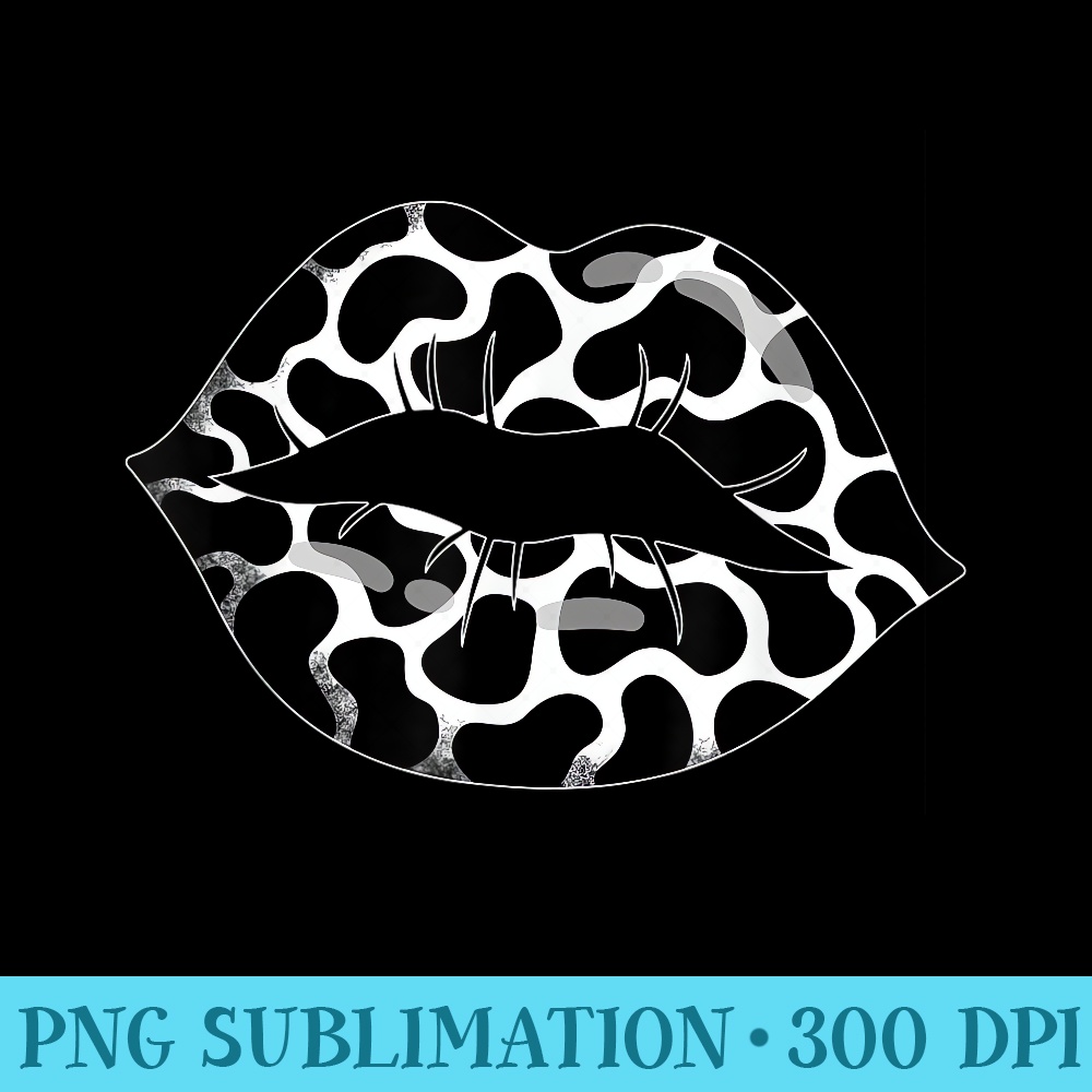 Cute Cow Print Lips Cow Pattern Animal Black White Kiss Lips - PNG Download Library - Perfect for Creative Projects