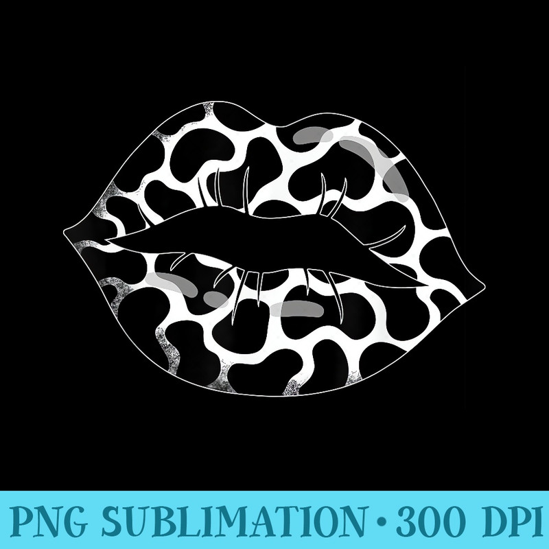Cute Cow Print Lips Cow Pattern Animal Black White Kiss Lips - PNG Download Library - Perfect for Creative Projects