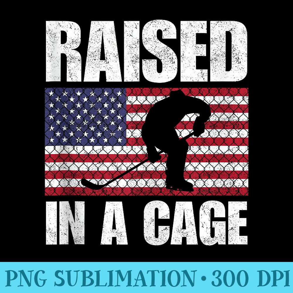 Raised In A Cage Vintage Usa Flag Hockey Player Funny Coach - PNG Download Design - Spice Up Your Sublimation Projects