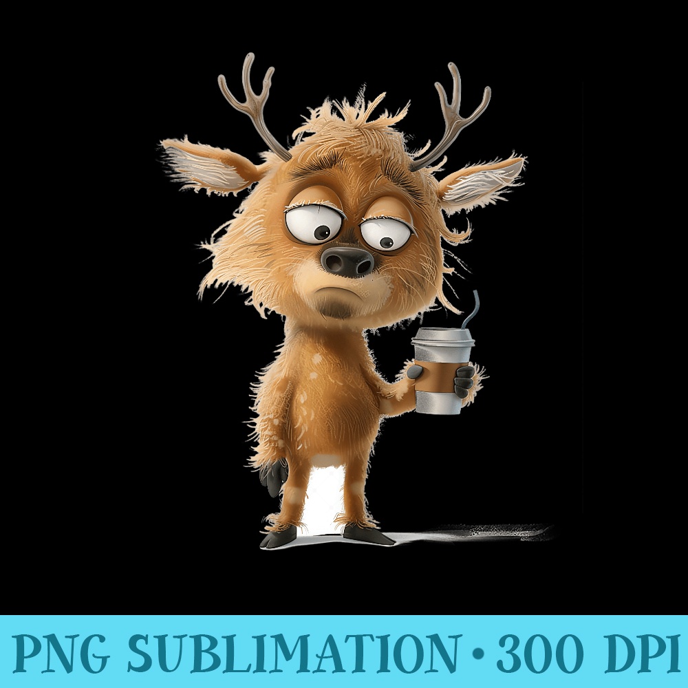 Funny Cute Deer Holding Coffee Cup For Girls - PNG Download Transparent Background - Enhance Your Apparel with Stunning Detail