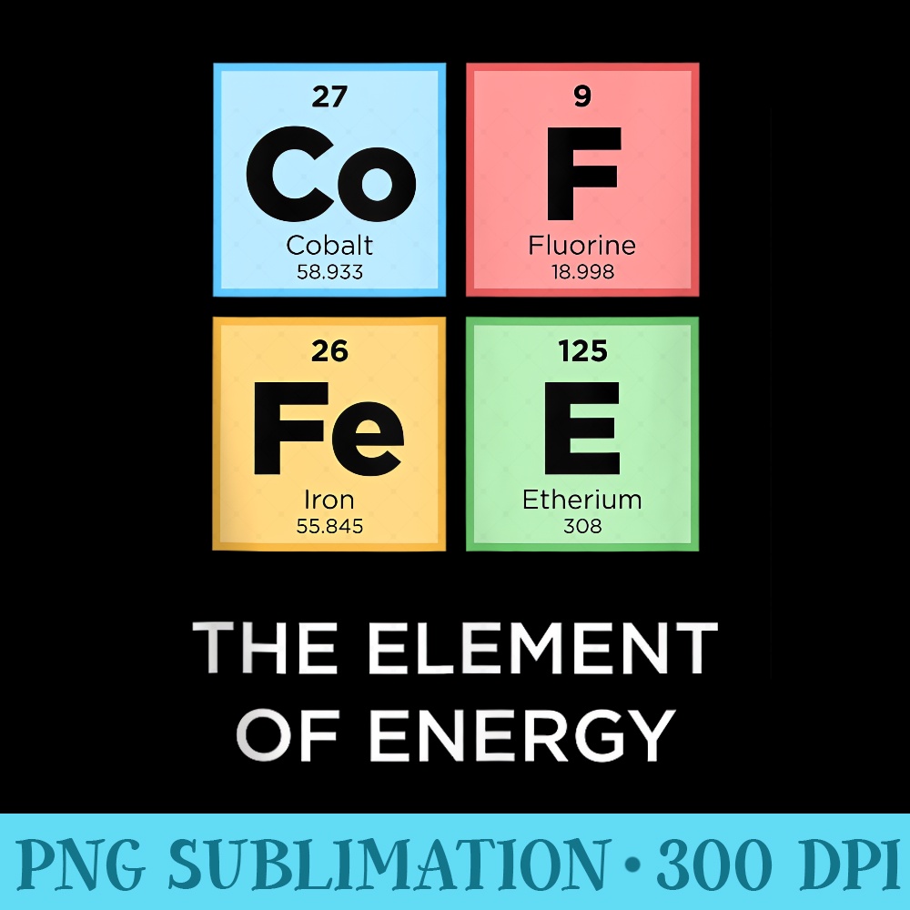COFFEE Element of Energy Funny Periodic Table of Elements - Transparent PNG File Download - Boost Your Success with this Inspirational PNG Download