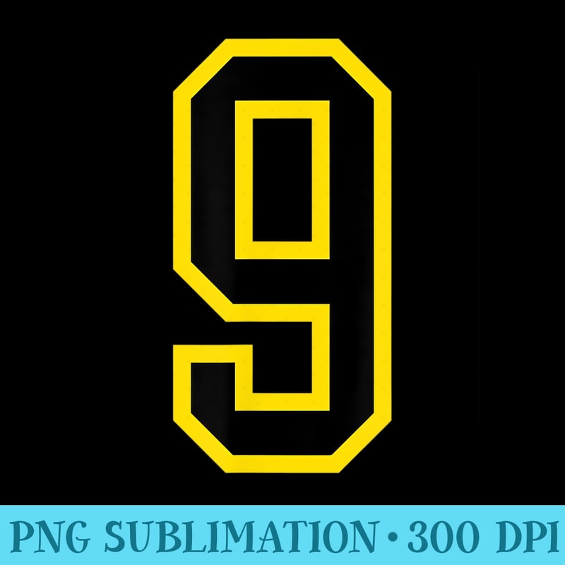 Jersey Number 9 Yellow Black Birthday Sports Number - PNG Download Source - Revolutionize Your Designs