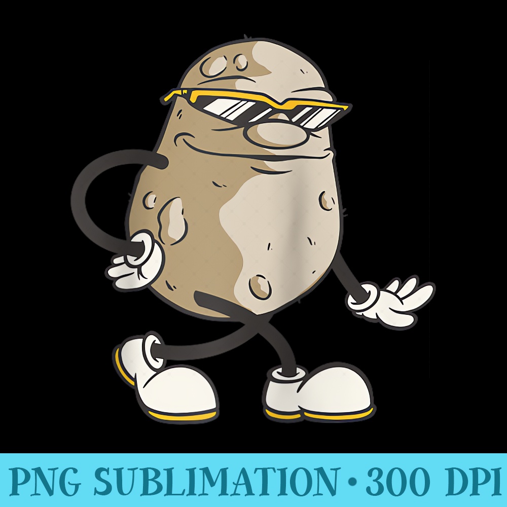 Cute Potato Wih Sunglasses for Colorful Potato Pop Art Style Raglan Baseball - Download PNG Files - Trendsetting And Modern Collections