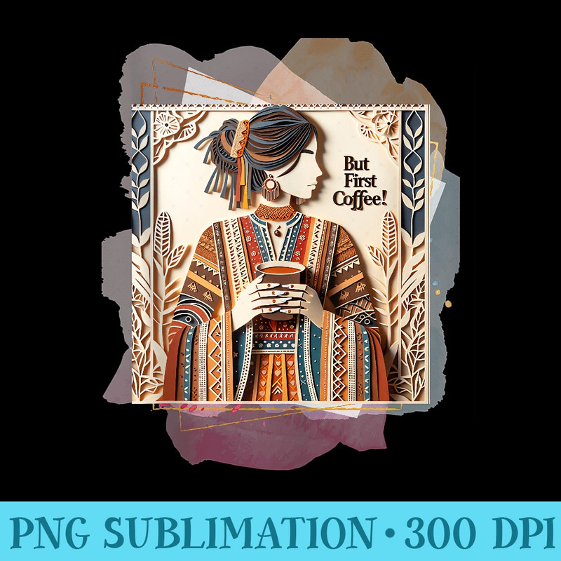 But First Coffee Embroidered laser cut paper holding cup - Printable PNG Graphics - Limited Edition And Exclusive Designs