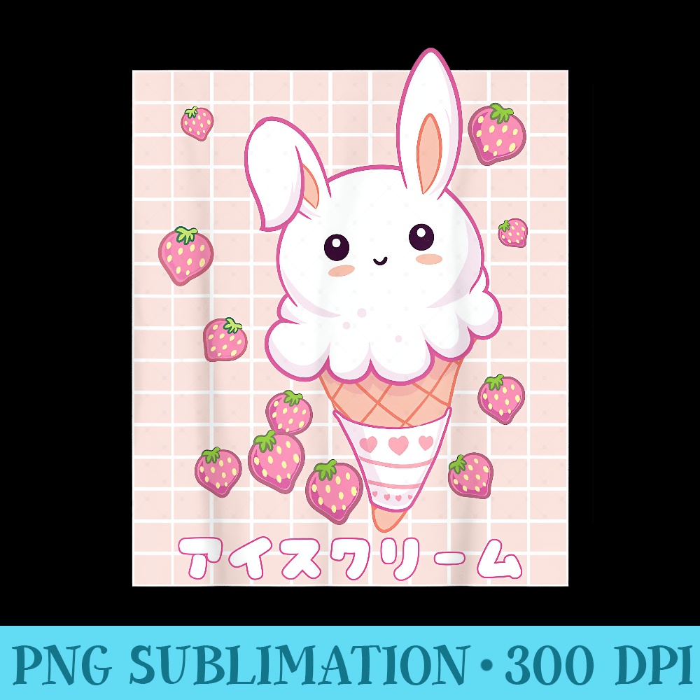 Kawaii Aesthetic Strawberry Ice Cream Bunny Vaporwave - Sublimation PNG Designs - Perfect for Creative Projects