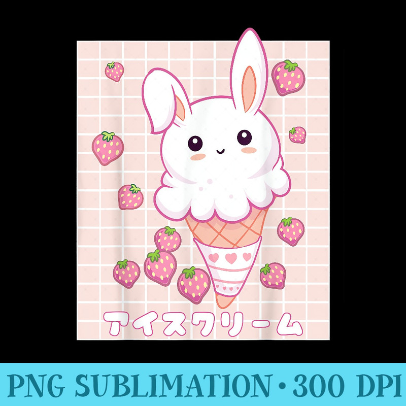 Kawaii Aesthetic Strawberry Ice Cream Bunny Vaporwave - Sublimation PNG Designs - Perfect for Creative Projects