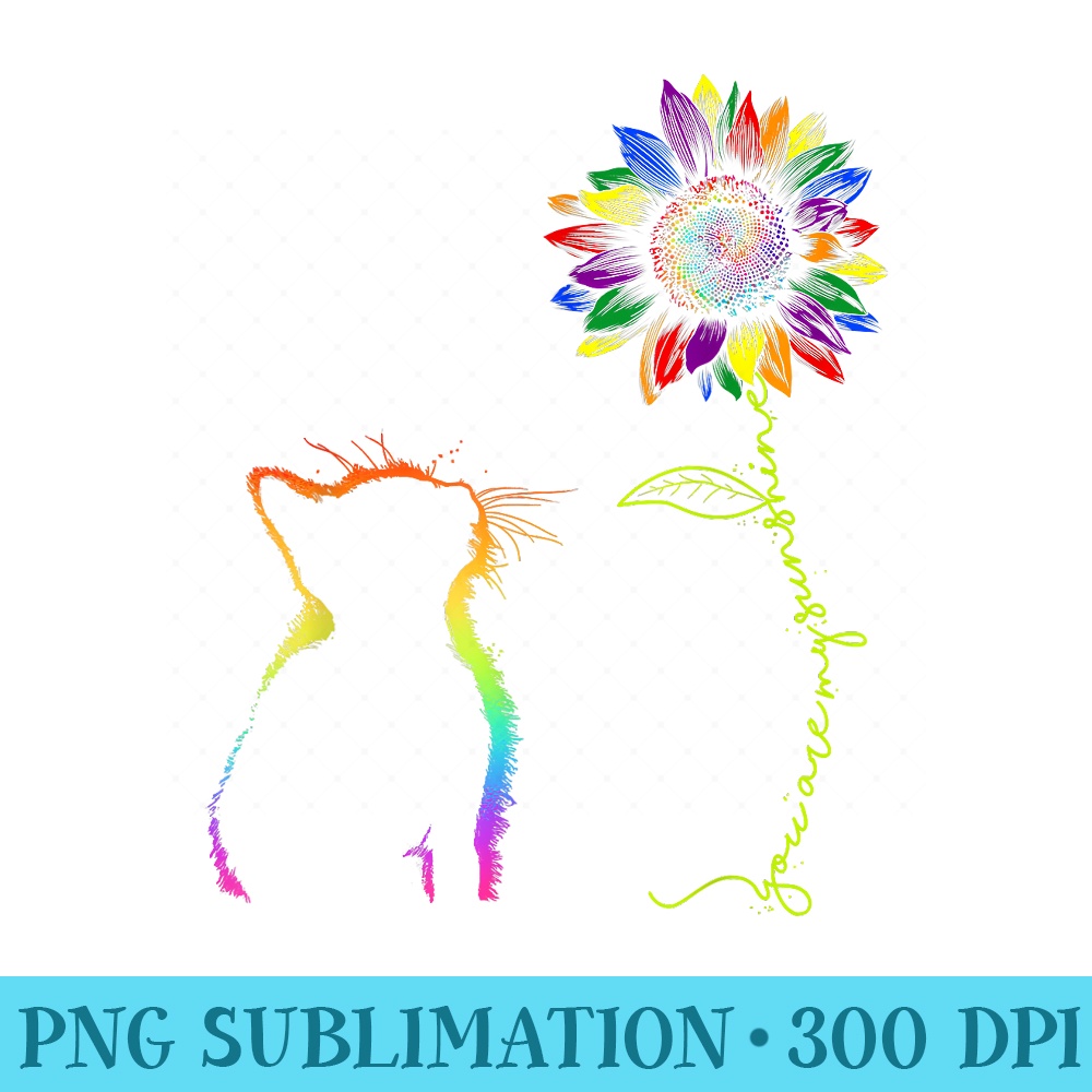 Cats Are My Sunshine Sunflower Cat Rainbow LGBT Gay Pride - Shirt Clipart Free PNG - Instantly Transform Your Sublimation Projects