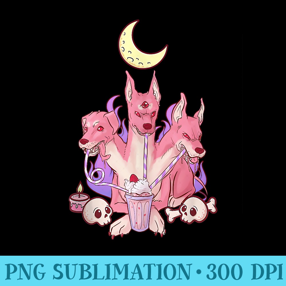Kawaii Pastel Goth Strawberry Cerberus Creepy 3 Headed Dog - PNG File Download - Fashionable and Fearless