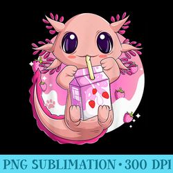 strawberry milk for women girls, cute kawaii axolotl - high quality png files