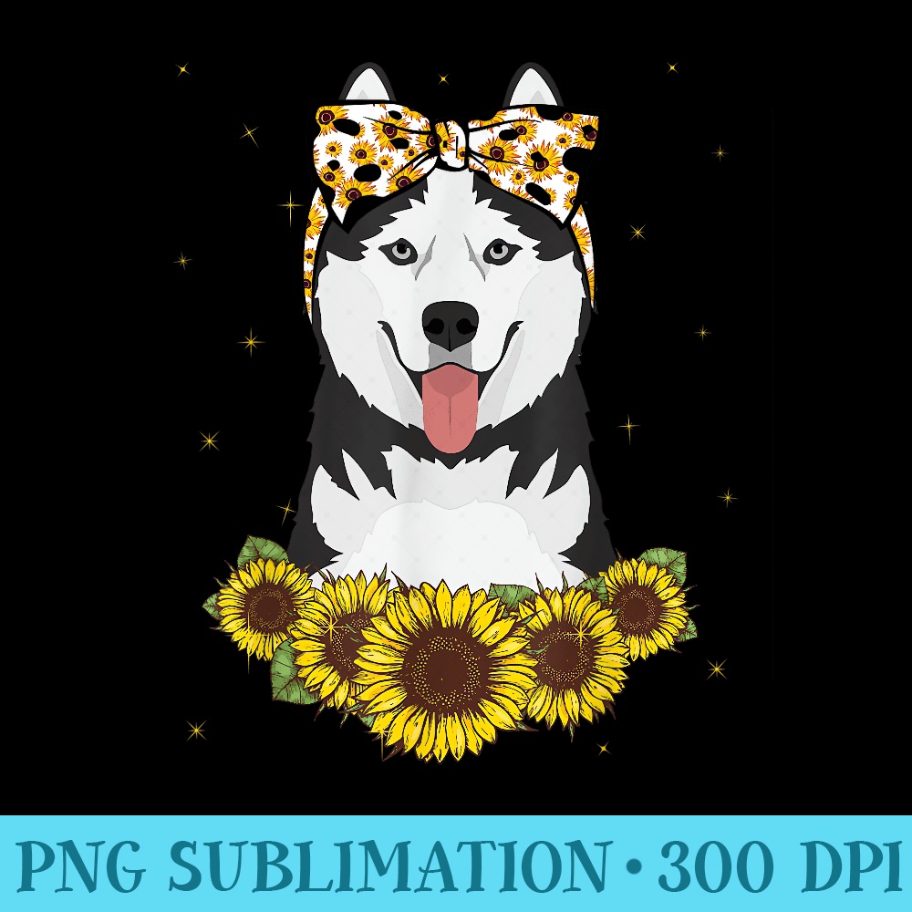 Girls Women Mom Siberian Husky Dog Sunflower Puppy Lover - Shirt Artwork PNG - Unleash Your Creativity