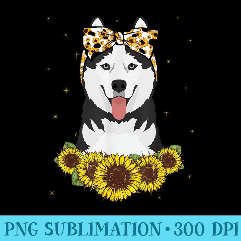 Girls Women Mom Siberian Husky Dog Sunflower Puppy Lover - Shirt Artwork PNG - Unleash Your Creativity
