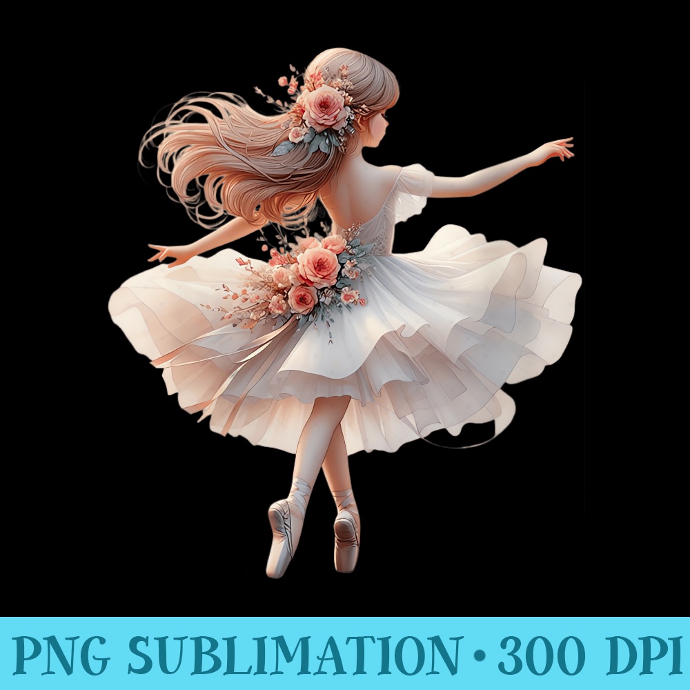 Womens Floral Ballerina Girl Dancing Ballet Watercolor - Free PNG Download - Perfect for Personalization