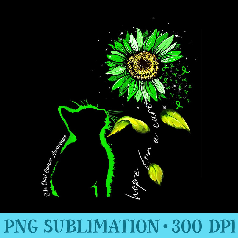 Sunflower Cat Green Bile Duct Cancer Awareness - PNG Download Illustration - Perfect for Creative Projects