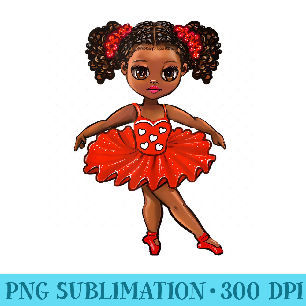 Ballet Black African American Ballerina girl in red dancing - PNG Download Icon - Perfect for Personalization