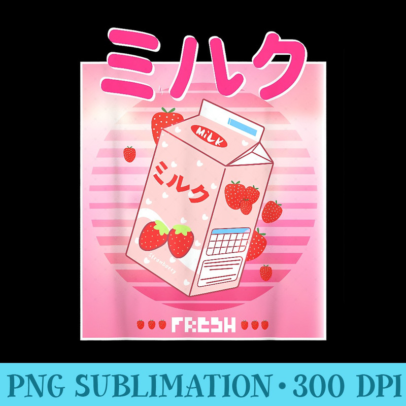 Funny 90u2019s VAPORWAVE Japanese Strawberry Milk Carton Kawaii - Shirt Printing Template PNG - Transform Your Sublimation Creations
