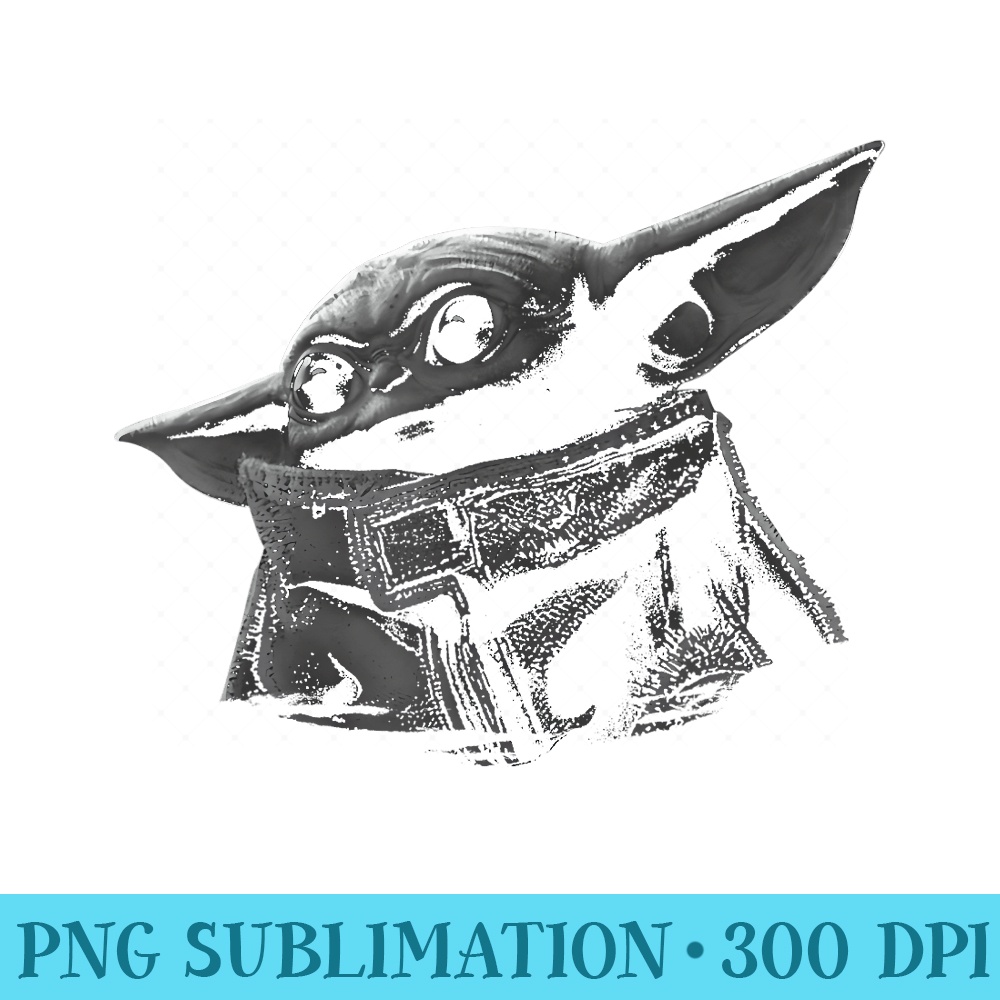 Star Wars The Mandalorian The Child Black Grey Portrait - Sublimation PNG download - Enhance Your Apparel with Stunning Detail