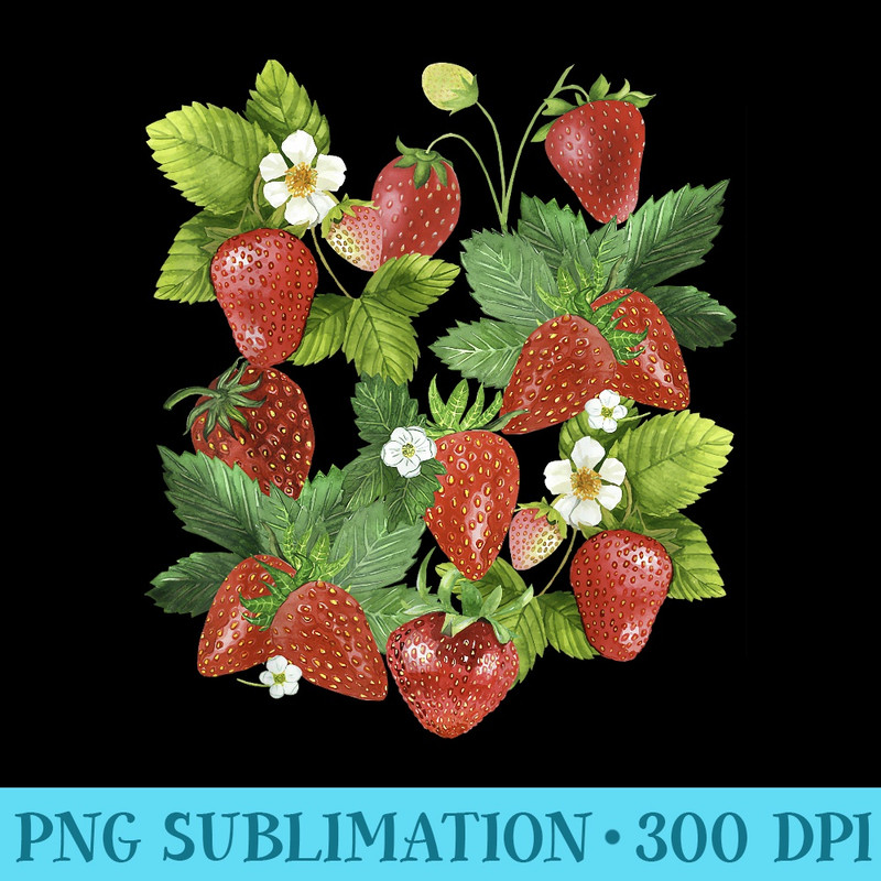 Vintage Strawberries Strawberry Lover Fruit Berry Floral - Stylish Shirt PNG - Eco Friendly And Sustainable Digital Products