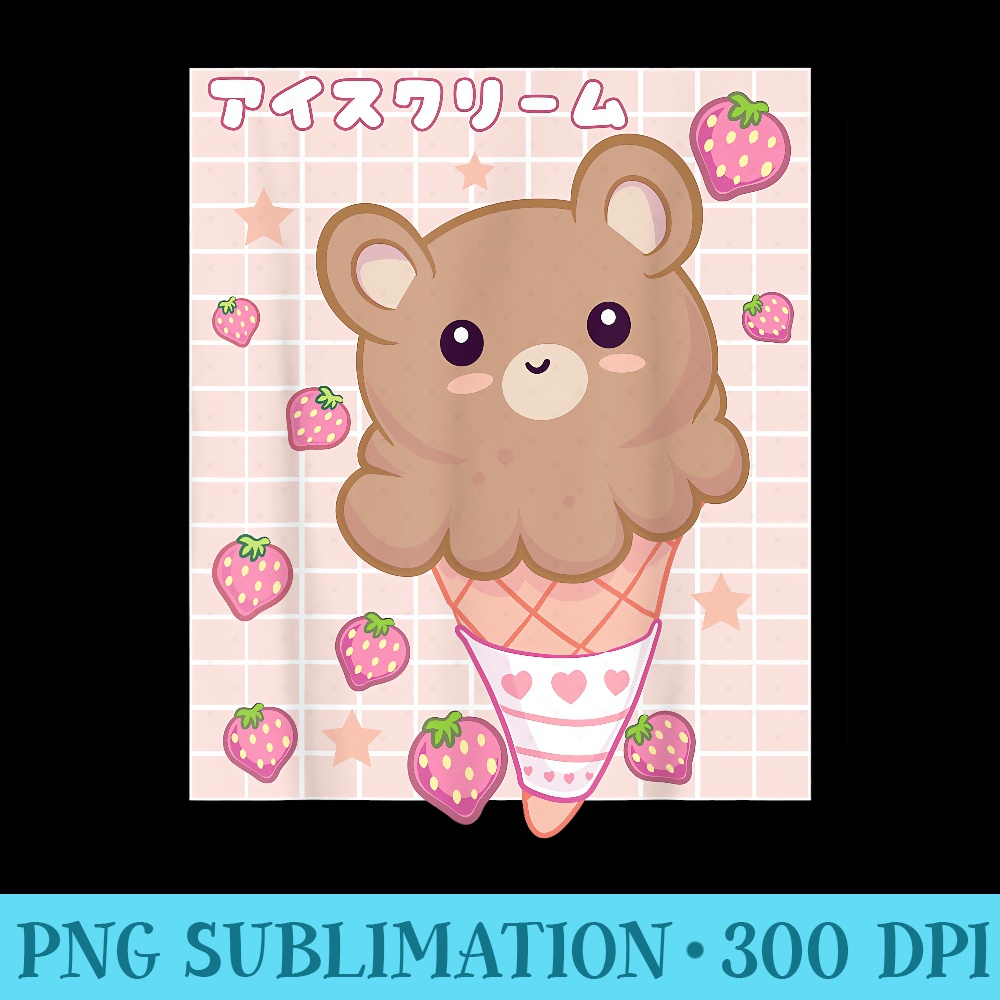Kawaii Aesthetic Strawberry Ice Cream Teddy Bear Vaporwave - PNG Graphics Download - Transform Your Sublimation Creations