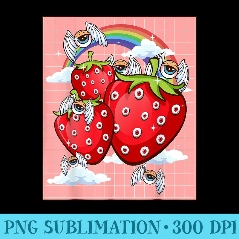 Weirdcore Aesthetic Kawaii Strawberry Eyes Winged Eyeballs - PNG Templates Download - Limited Edition And Exclusive Designs