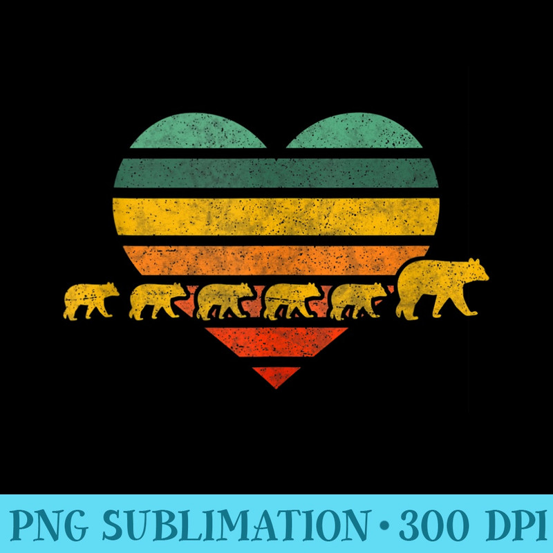 Mama Bear Five Cubs Retro Heart Mothers Day - PNG Download Website - Bring Your Designs to Life
