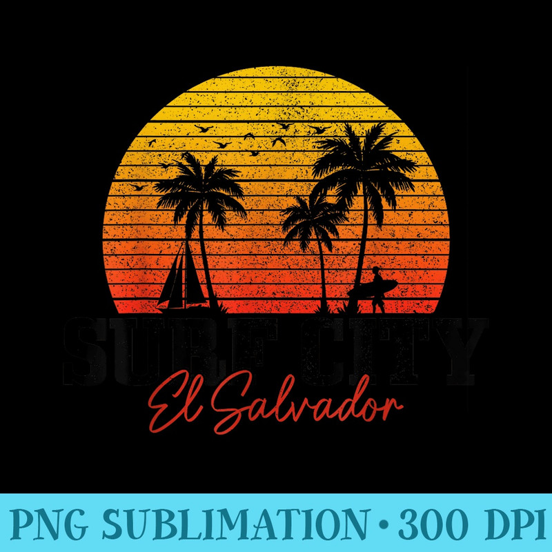 Surf City El Salvador Vintage Surfing Surfer - Shirt Mockup Download - Premium Quality PNG Artwork