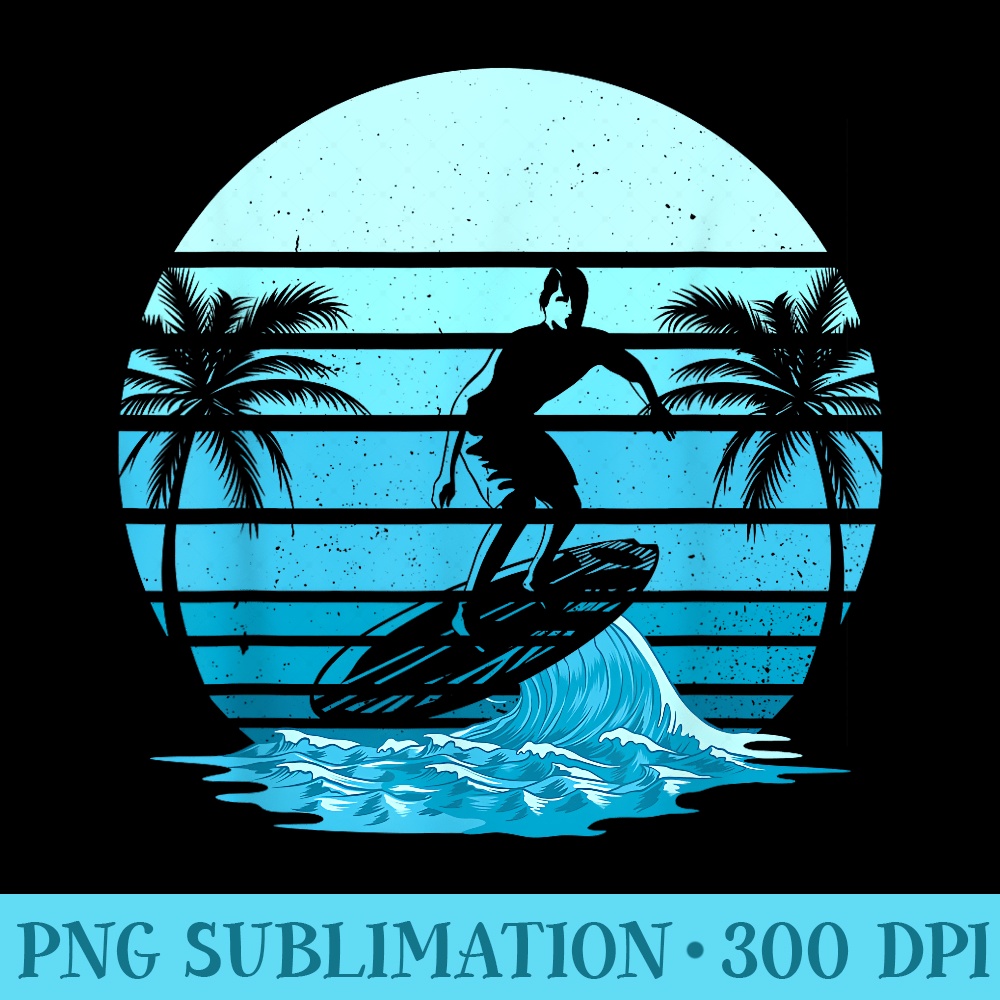Vintage Surf Sunset Surfing Lover Beach Retro Surfer - Shirt Artwork PNG - Trendsetting And Modern Collections