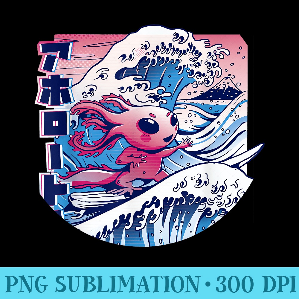 Axolotl is Surfing Japanese Great Wave Axolotl Anime Kawaii - PNG Clipart Download - Trendsetting And Modern Collections