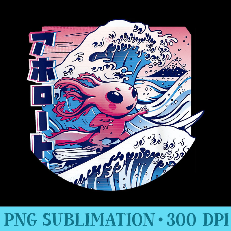 Axolotl is Surfing Japanese Great Wave Axolotl Anime Kawaii - PNG Clipart Download - Trendsetting And Modern Collections