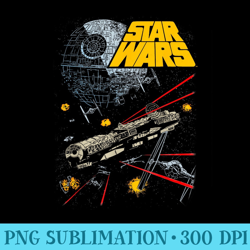 Star Wars Millennium Falcon TIE Fighters Battle - PNG Download Graphic - Lifetime Access To Purchased Files